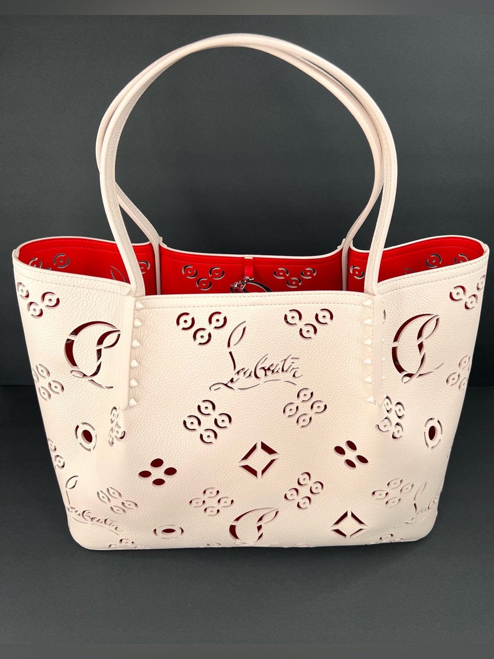 Christian Louboutin Cabarock Calf Loubinthesky Spikes Perforated Latge Tote Bag